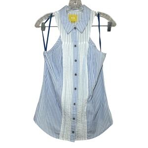 Maeve Anthropologie Sleeveless Top Striped ButtonDown Blue White nautical preppy